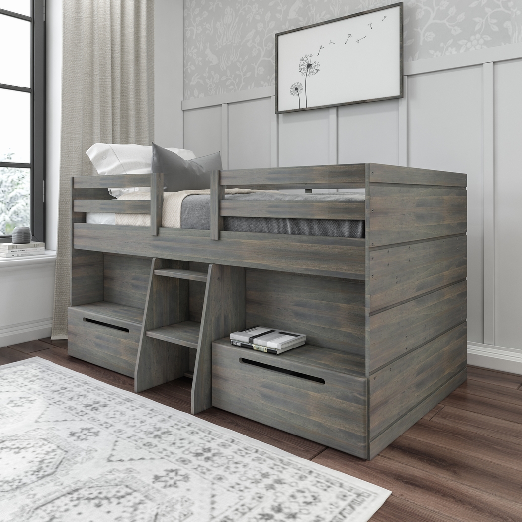 Kids Edenberry Gray Twin Loft Bed with 2 Drawers - Thumbnail - Image 1