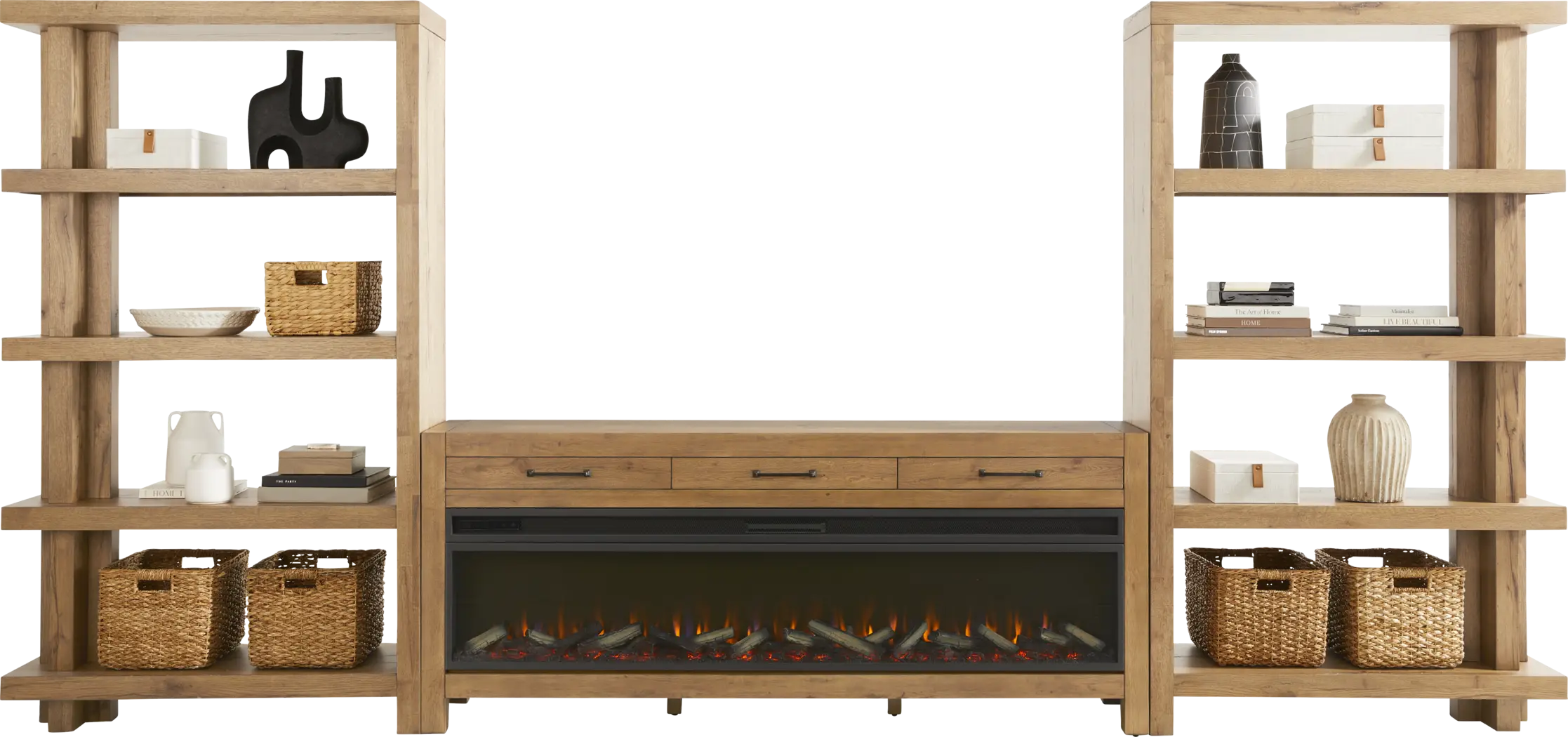 Edgewater Brown 3 Pc Wall Unit with 77 in. Console and Electric Log Fireplace - Thumbnail - Image 2