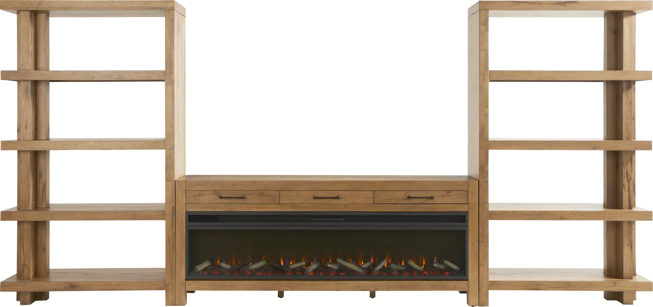 Edgewater Brown 3 Pc Wall Unit with 77 in. Console and Electric Log Fireplace - Thumbnail - Image 1