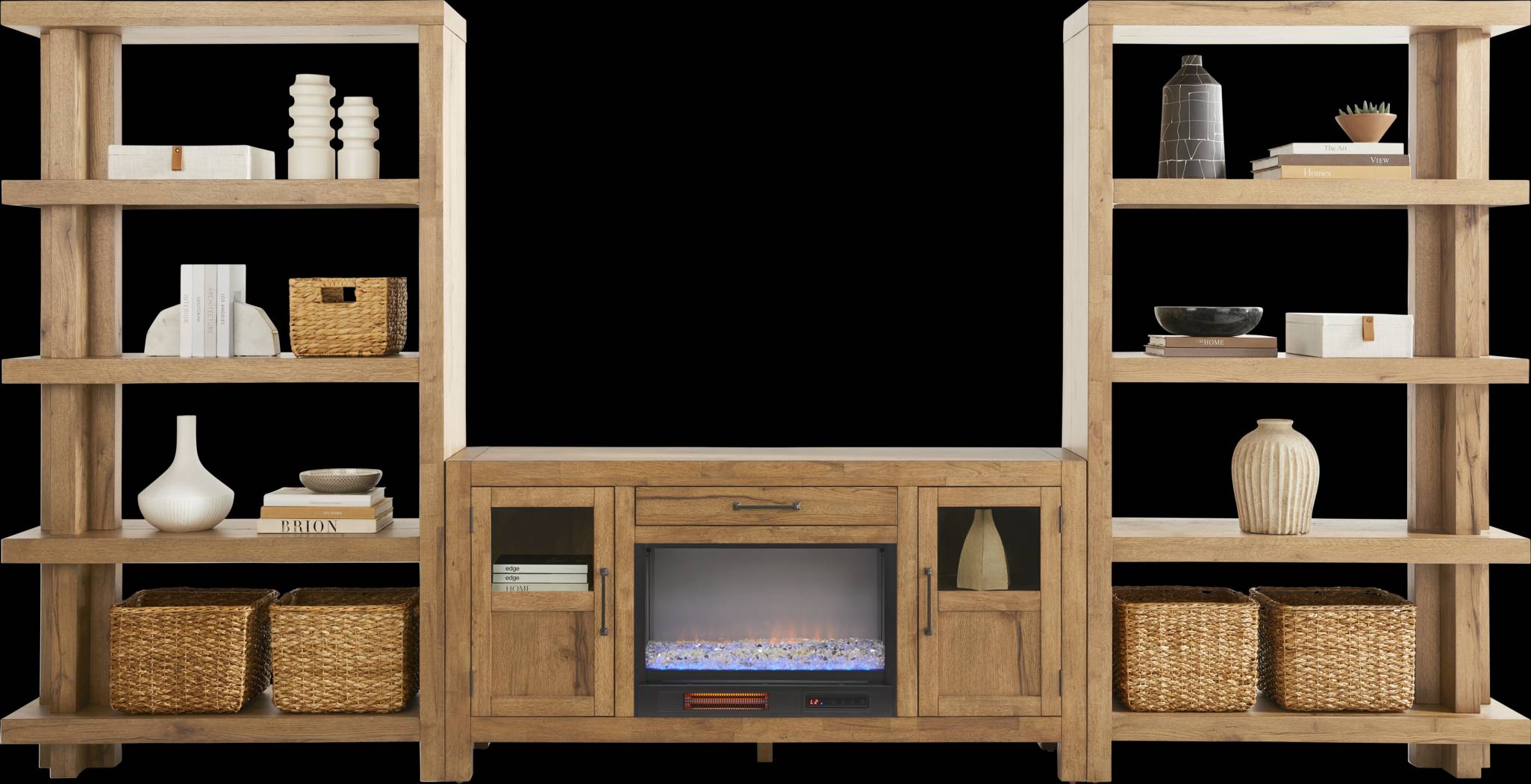 Edgewater Brown 4 Pc Wall Unit with 64 in. Console and Electric Fireplace - Thumbnail - Image 2