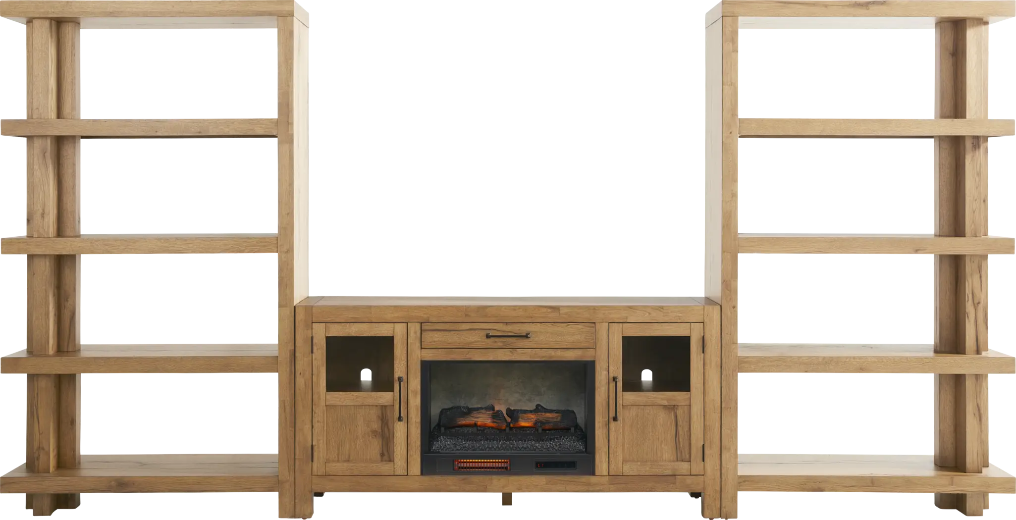 Edgewater Brown 4 Pc Wall Unit with 64 in. Console and Electric Log Fireplace - Thumbnail - Image 1