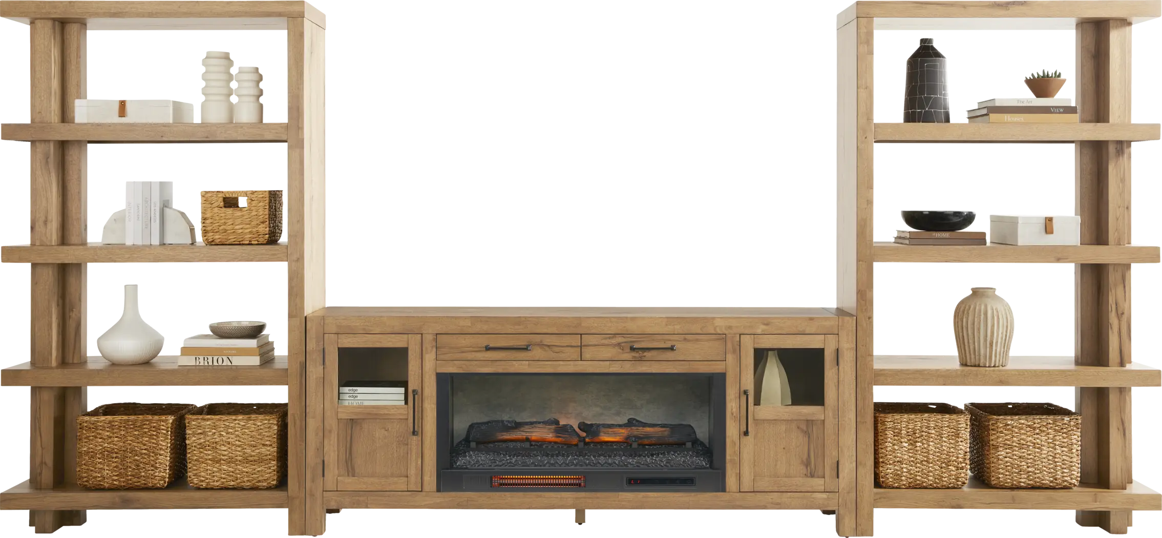 Edgewater Brown 4 Pc Wall Unit with 80 in. Console and Electric Log Fireplace - Thumbnail - Image 2