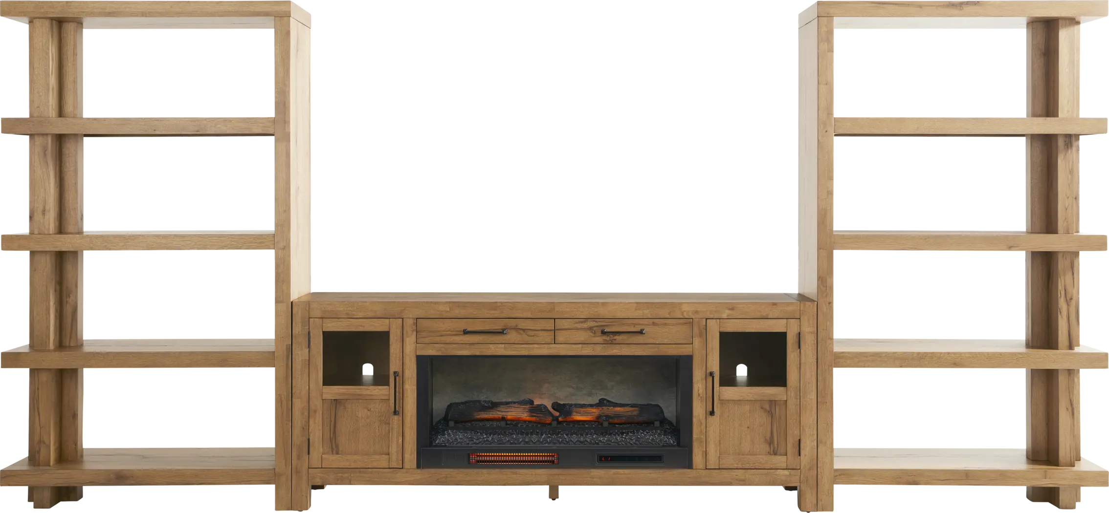 Edgewater Brown 4 Pc Wall Unit with 80 in. Console and Electric Log Fireplace - Thumbnail - Image 1