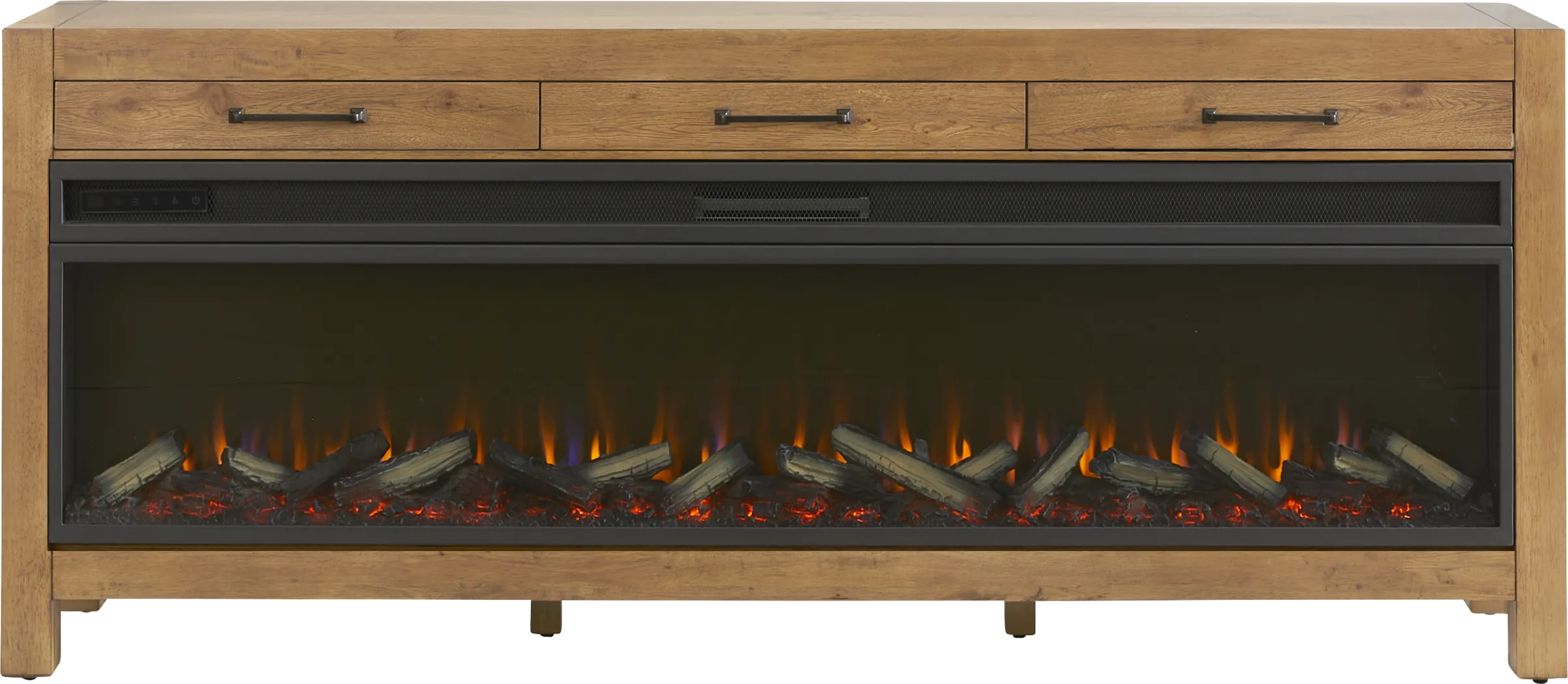 Edgewater Brown 77 in. Console with Electric Log Fireplace - Thumbnail - Image 1