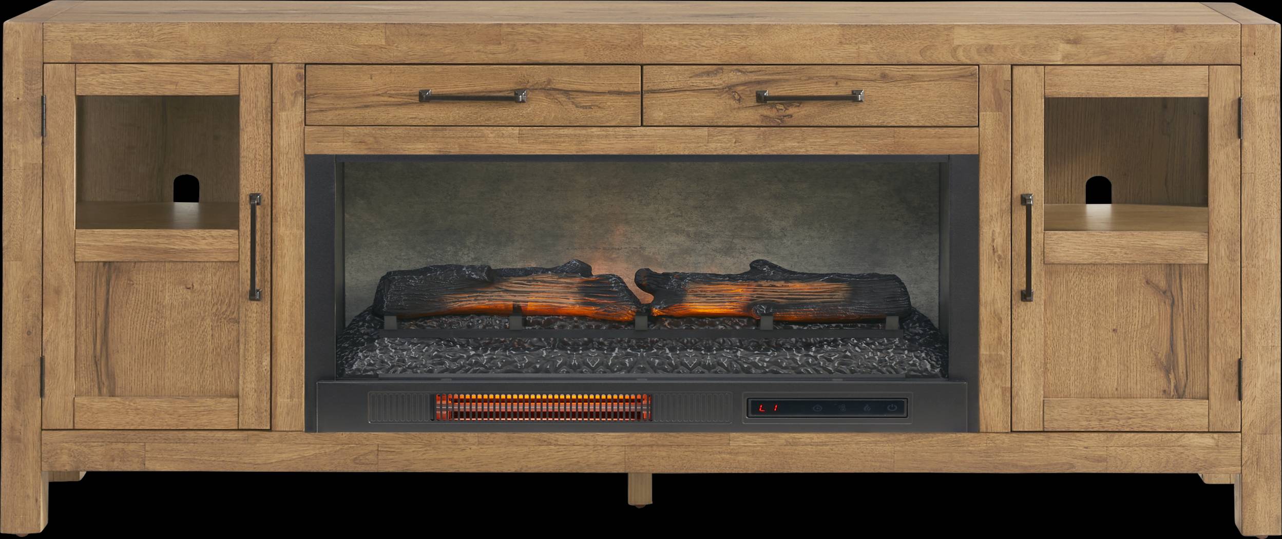 Edgewater Brown 80 in. Console with Electric Log Fireplace - Thumbnail - Image 1
