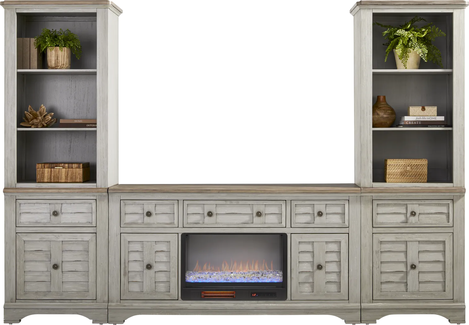 Edisto Bay Gray 3 Pc Wall Unit with 64 in. Console and Electric Fireplace - Thumbnail - Image 2