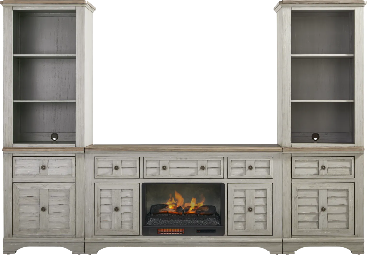 Edisto Bay Gray 3 Pc Wall Unit with 64 in. Console and Electric Log Fireplace - Thumbnail - Image 1