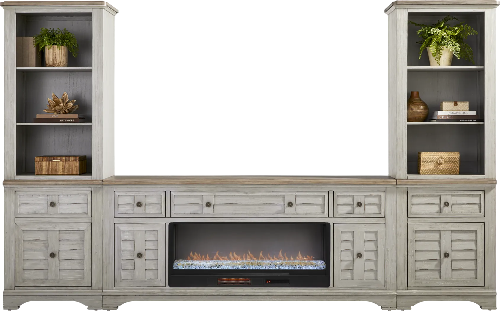 Edisto Bay Gray 3 Pc Wall Unit with 78 in. Console and Electric Fireplace - Thumbnail - Image 2