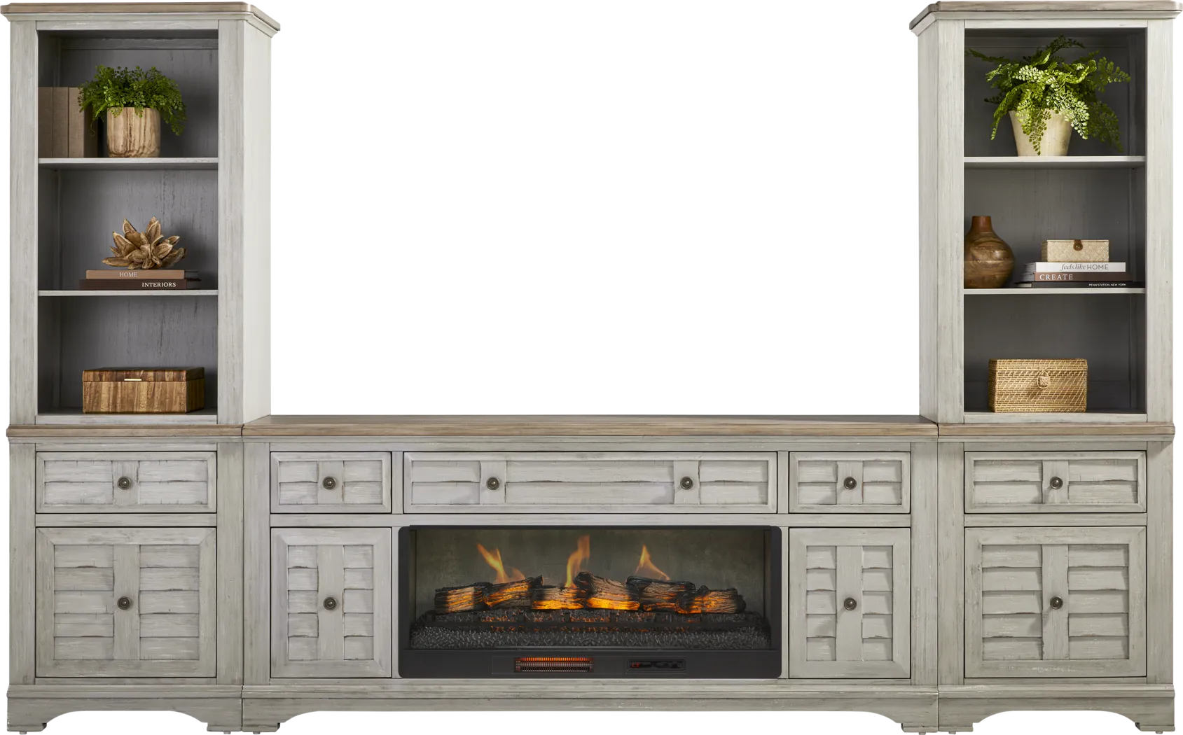 Edisto Bay Gray 3 Pc Wall Unit with 78 in. Console and Electric Log Fireplace - Thumbnail - Image 2