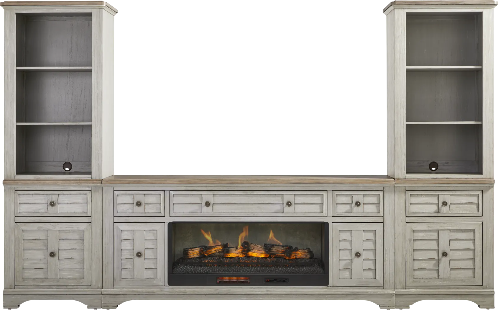 Edisto Bay Gray 3 Pc Wall Unit with 78 in. Console and Electric Log Fireplace - Thumbnail - Image 1