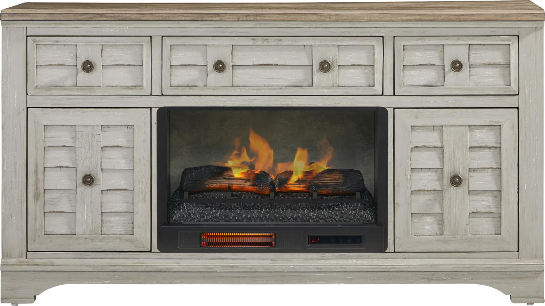 Edisto Bay Gray 64 in. Console with Electric Log Fireplace - Thumbnail - Image 1
