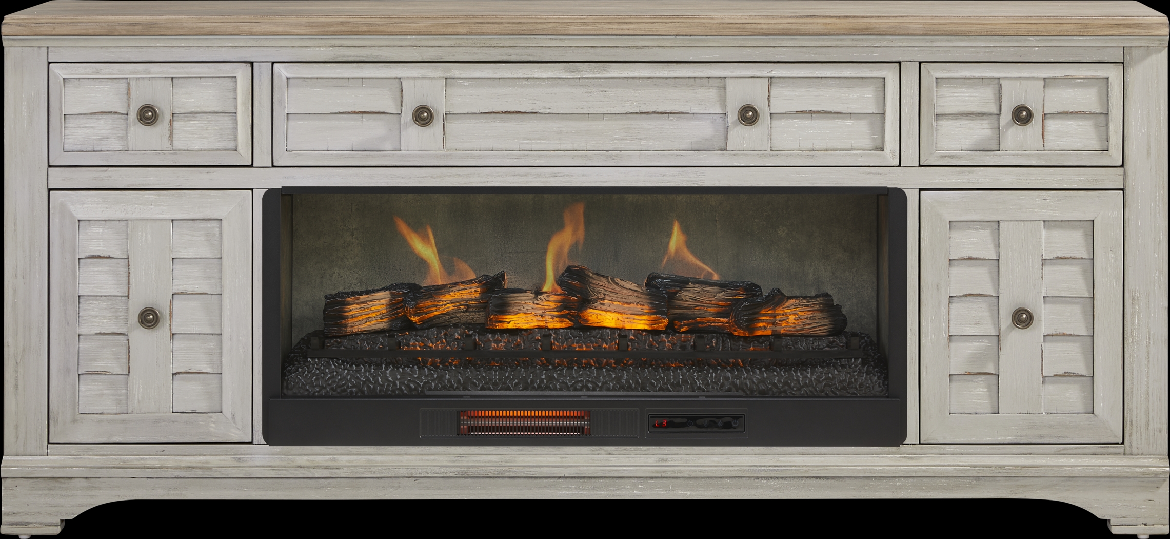 Edisto Bay Gray 78 in. Console with Electric Log Fireplace - Thumbnail - Image 1