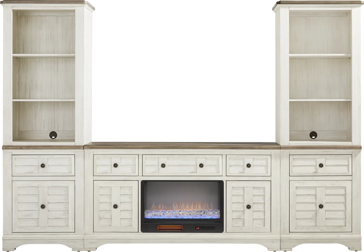 Edisto Bay White 3 Pc Wall Unit with 64 in. Console and Electric Fireplace - Thumbnail - Image 1