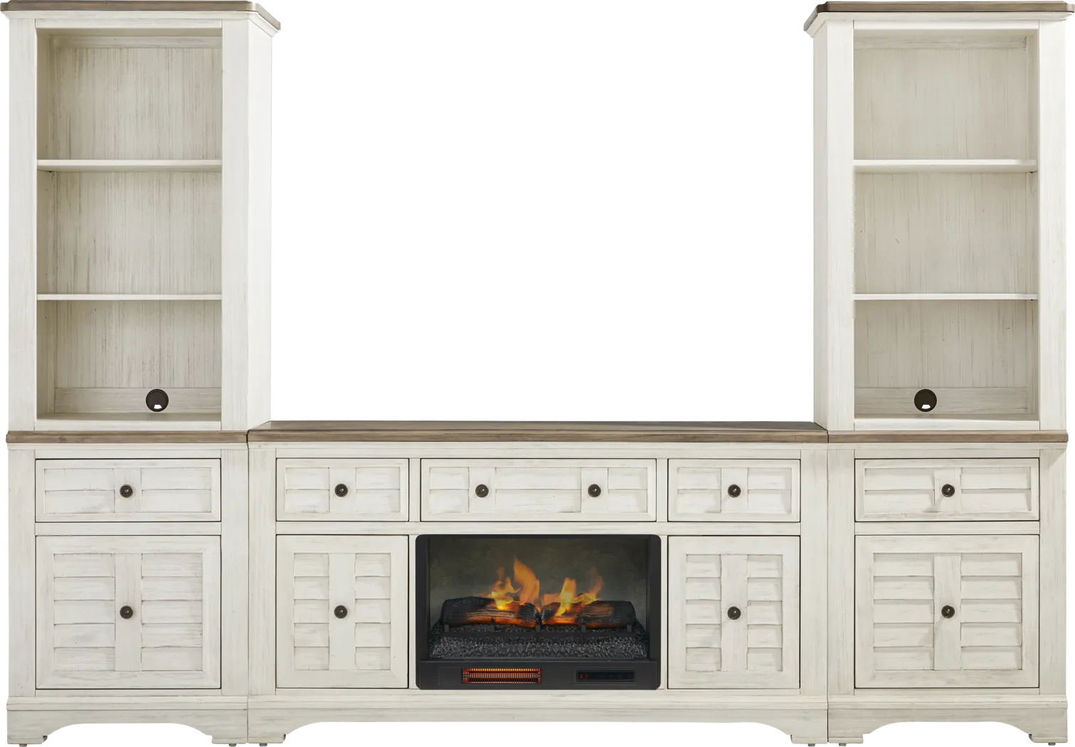Edisto Bay White 3 Pc Wall Unit with 64 in. Console and Electric Log Fireplace - Thumbnail - Image 1