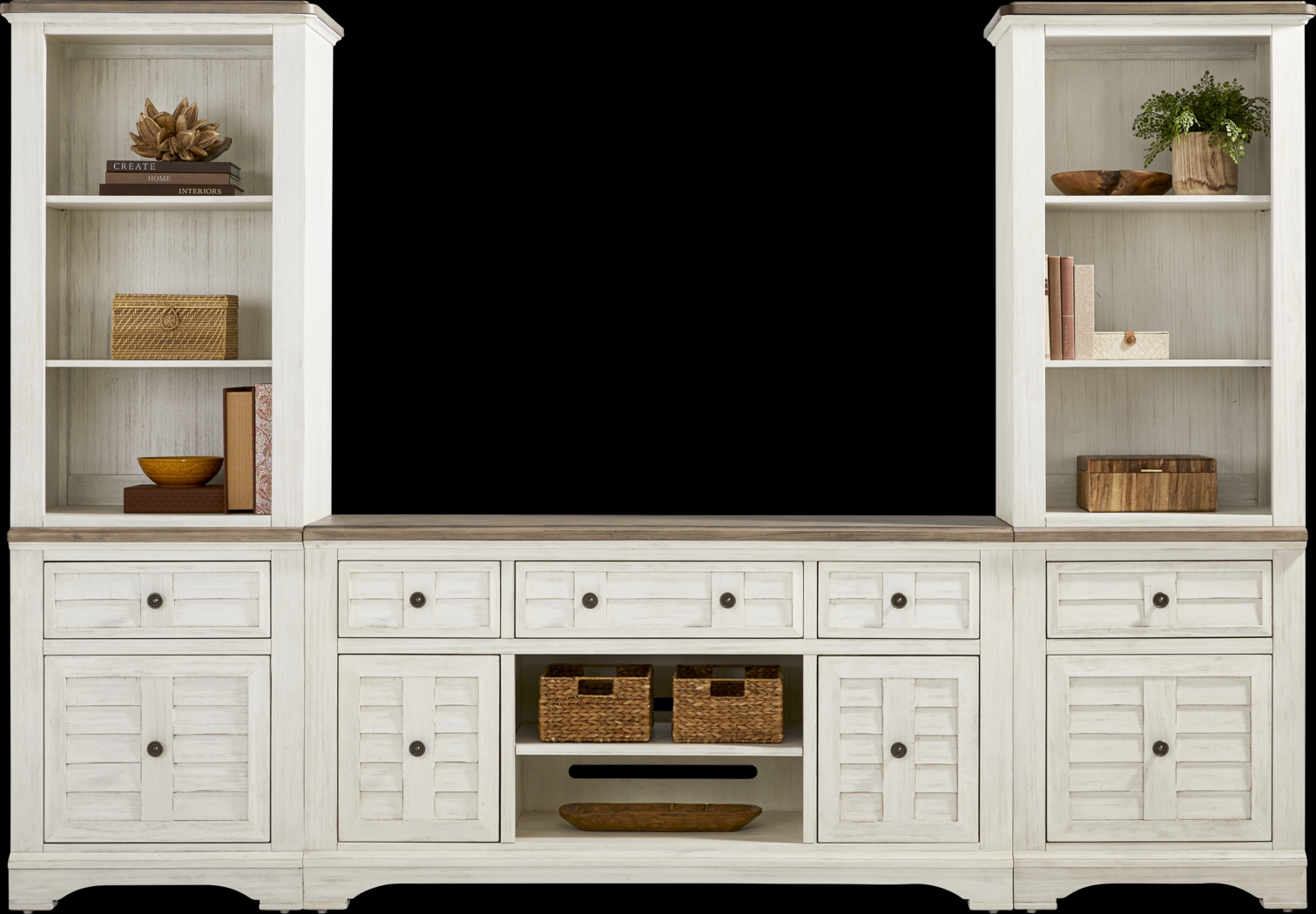Edisto Bay White 3 Pc Wall Unit with 64 in. Console - Thumbnail - Image 2