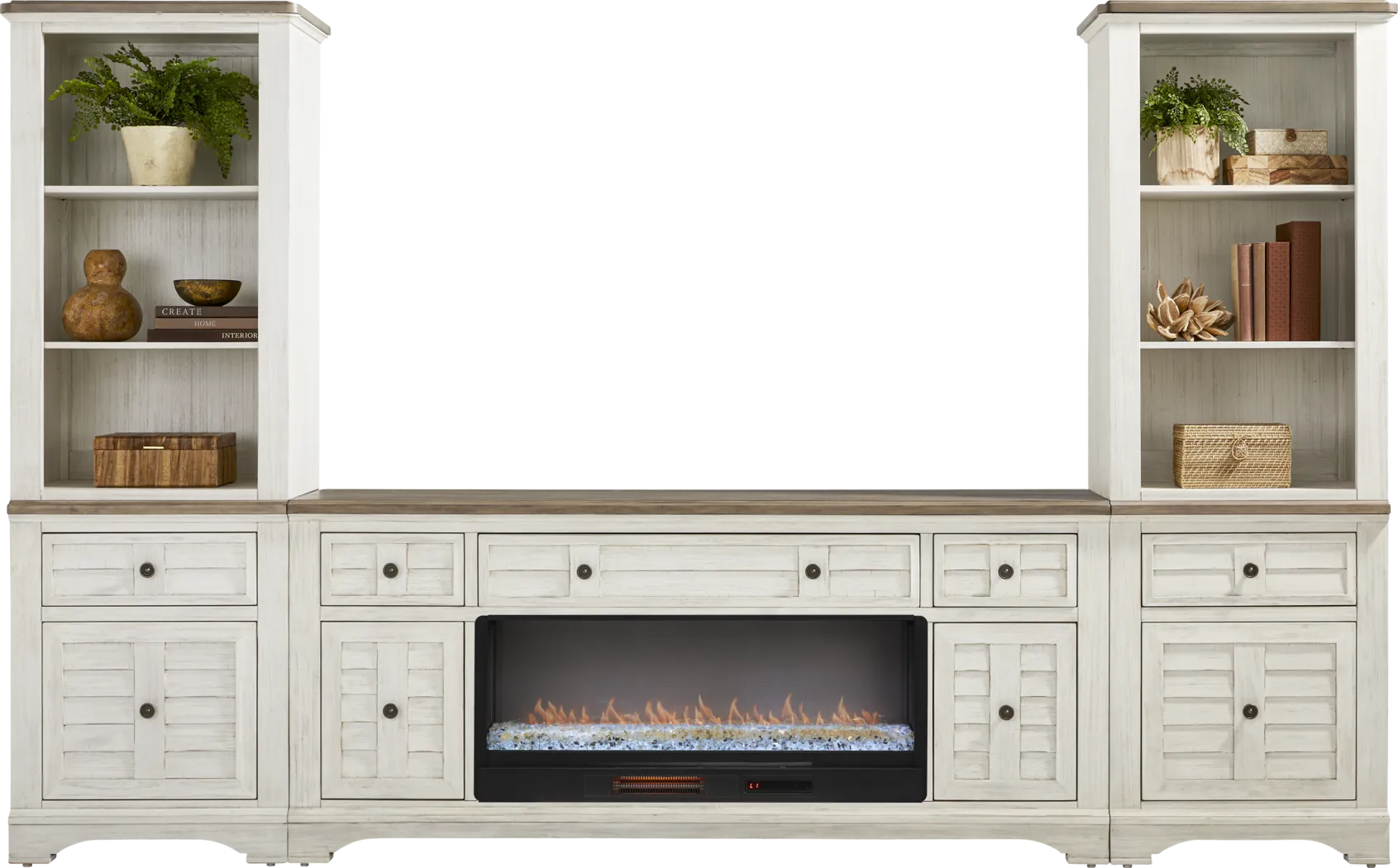 Edisto Bay White 3 Pc Wall Unit with 78 in. Console and Electric Fireplace - Thumbnail - Image 2
