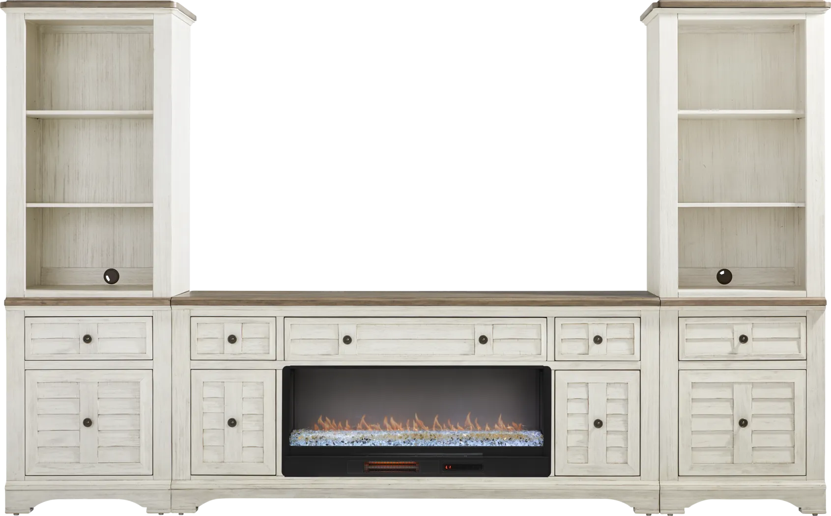 Edisto Bay White 3 Pc Wall Unit with 78 in. Console and Electric Fireplace - Thumbnail - Image 1