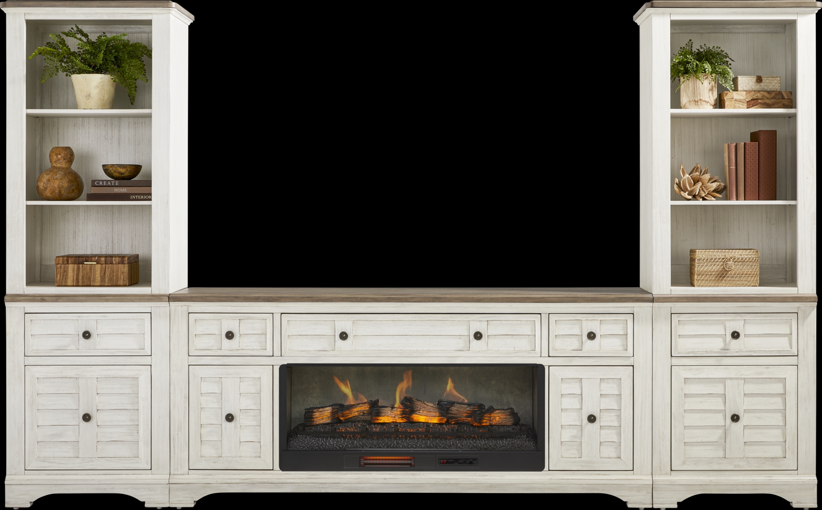 Edisto Bay White 3 Pc Wall Unit with 78 in. Console and Electric Log Fireplace - Thumbnail - Image 2