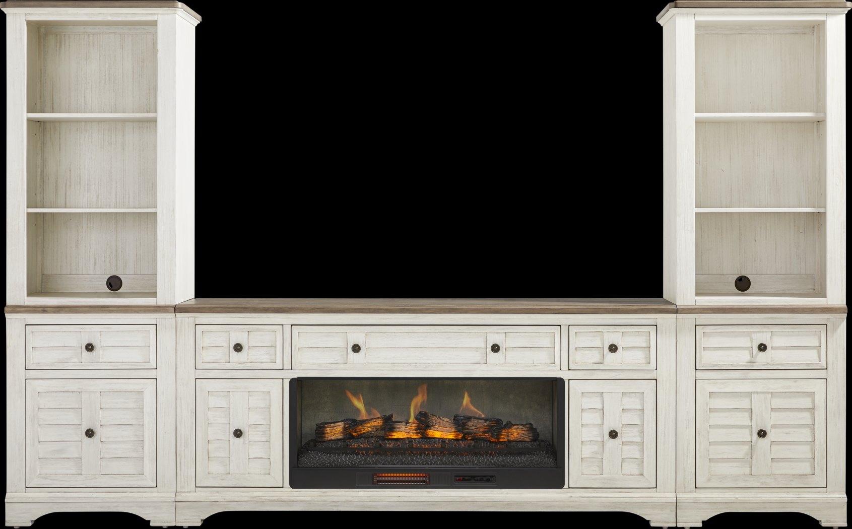 Edisto Bay White 3 Pc Wall Unit with 78 in. Console and Electric Log Fireplace - Thumbnail - Image 1