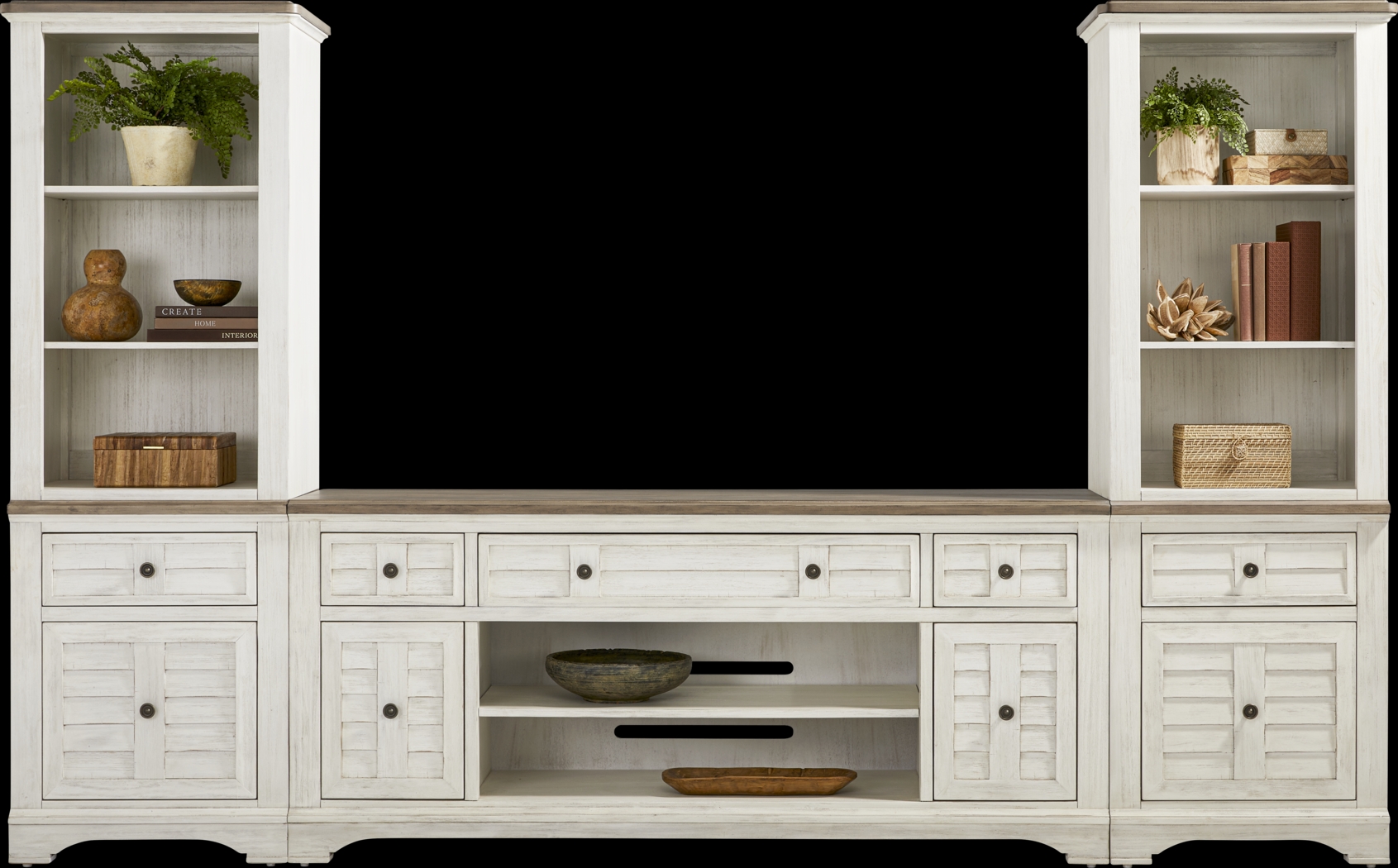 Edisto Bay White 3 Pc Wall Unit with 78 in. Console - Thumbnail - Image 2