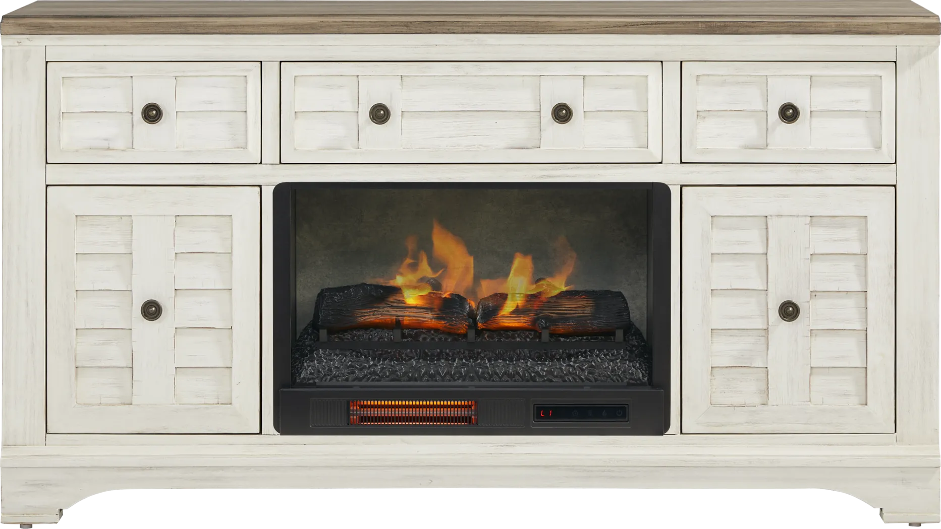 Edisto Bay White 64 in. Console with Electric Log Fireplace - Thumbnail - Image 1