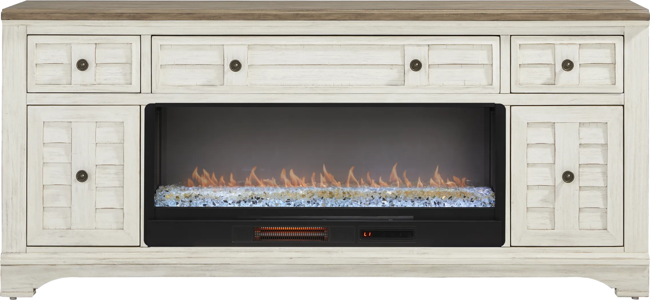 Edisto Bay White 78 in. Console with Electric Fireplace - Thumbnail - Image 1
