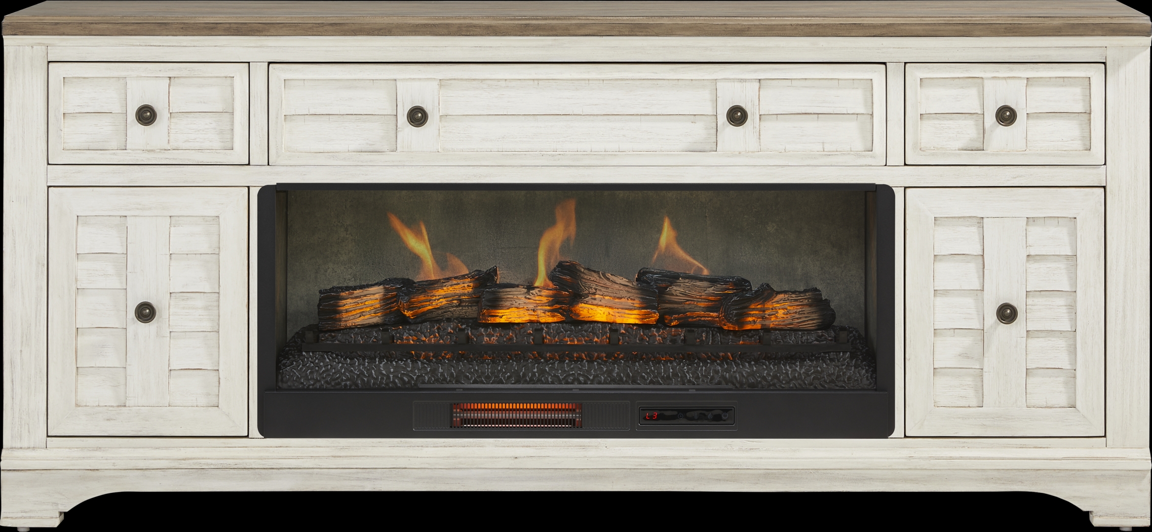 Edisto Bay White 78 in. Console with Electric Log Fireplace - Thumbnail - Image 1