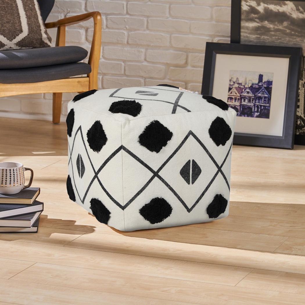 Ehsan Black/White Pouf - Thumbnail - Image 2