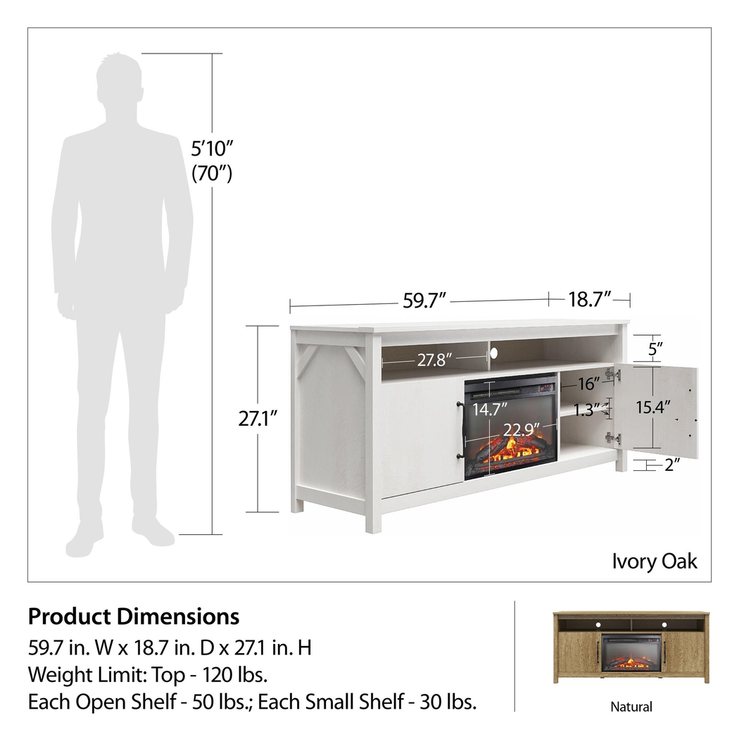 Eilika Ivory 59 in. Console with Electric Fireplace - Thumbnail - Image 11