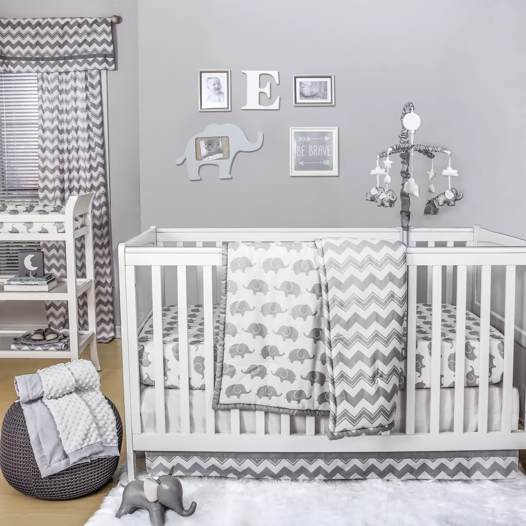 Elephant Parade Light Gray 3 Pc Baby Bedding Set - Thumbnail - Image 1