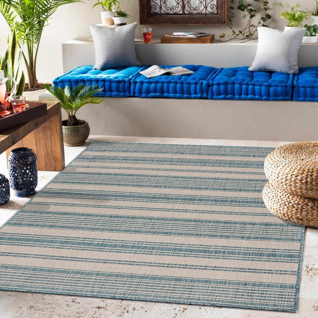Elgaitere Aqua/White 5'3 x 7' Indoor/Outdoor Rug - Thumbnail - Image 2