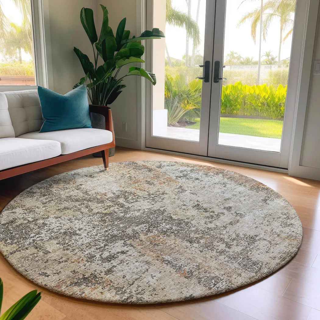 Elianne Taupe 8' Round Machine Washable Rug - Image 2