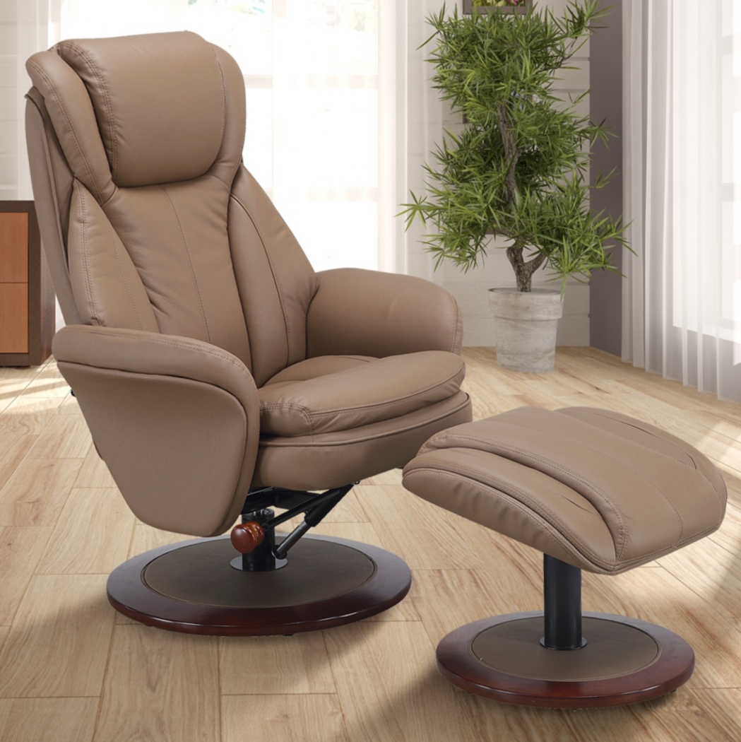 Elkton Tan Swivel Recliner & Ottoman - Thumbnail - Image 2