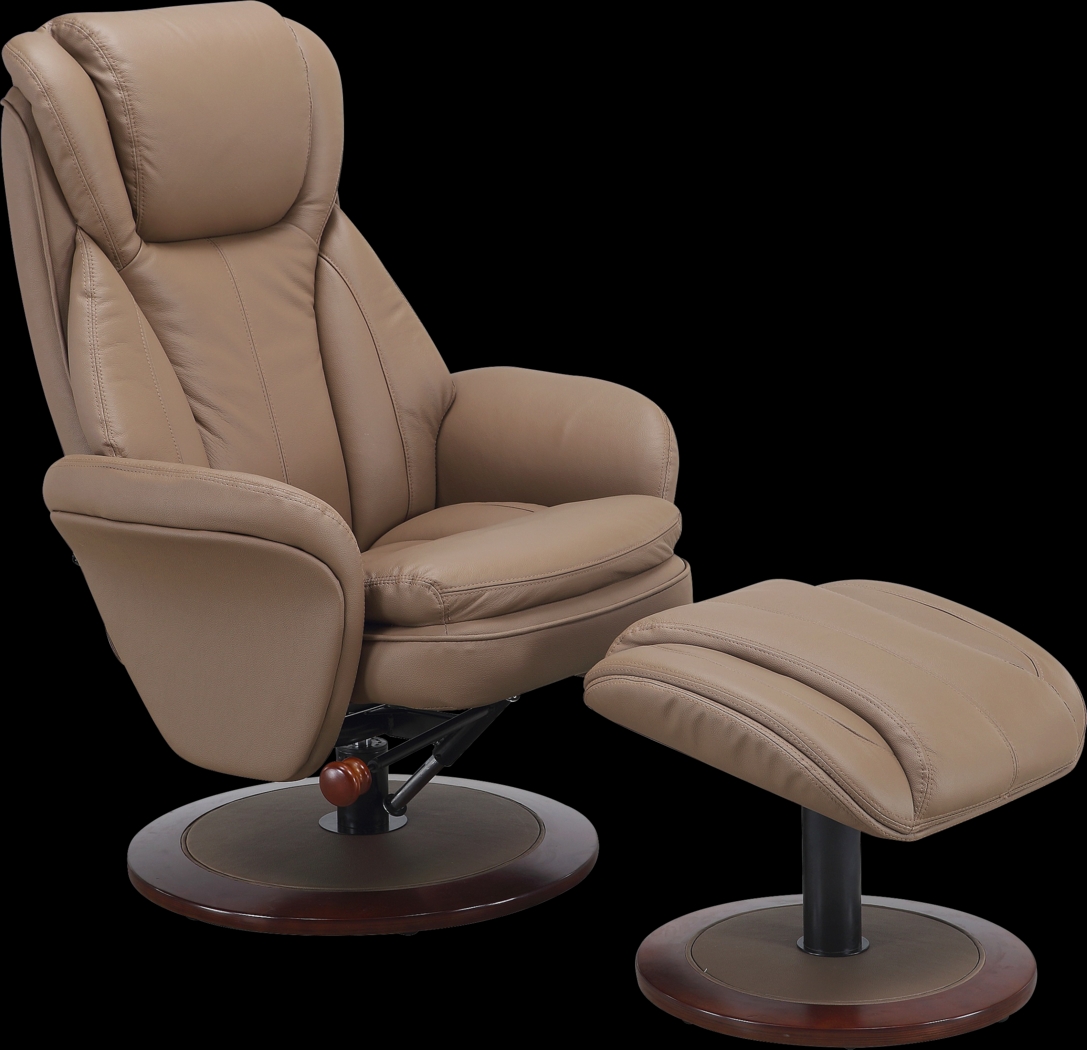 Elkton Tan Swivel Recliner & Ottoman - Thumbnail - Image 1