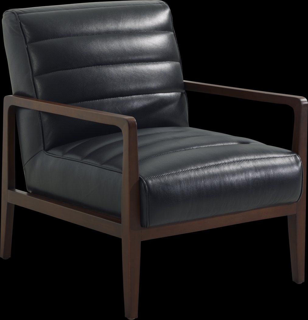 Ellenwood Black Leather Accent Chair - Thumbnail - Image 1
