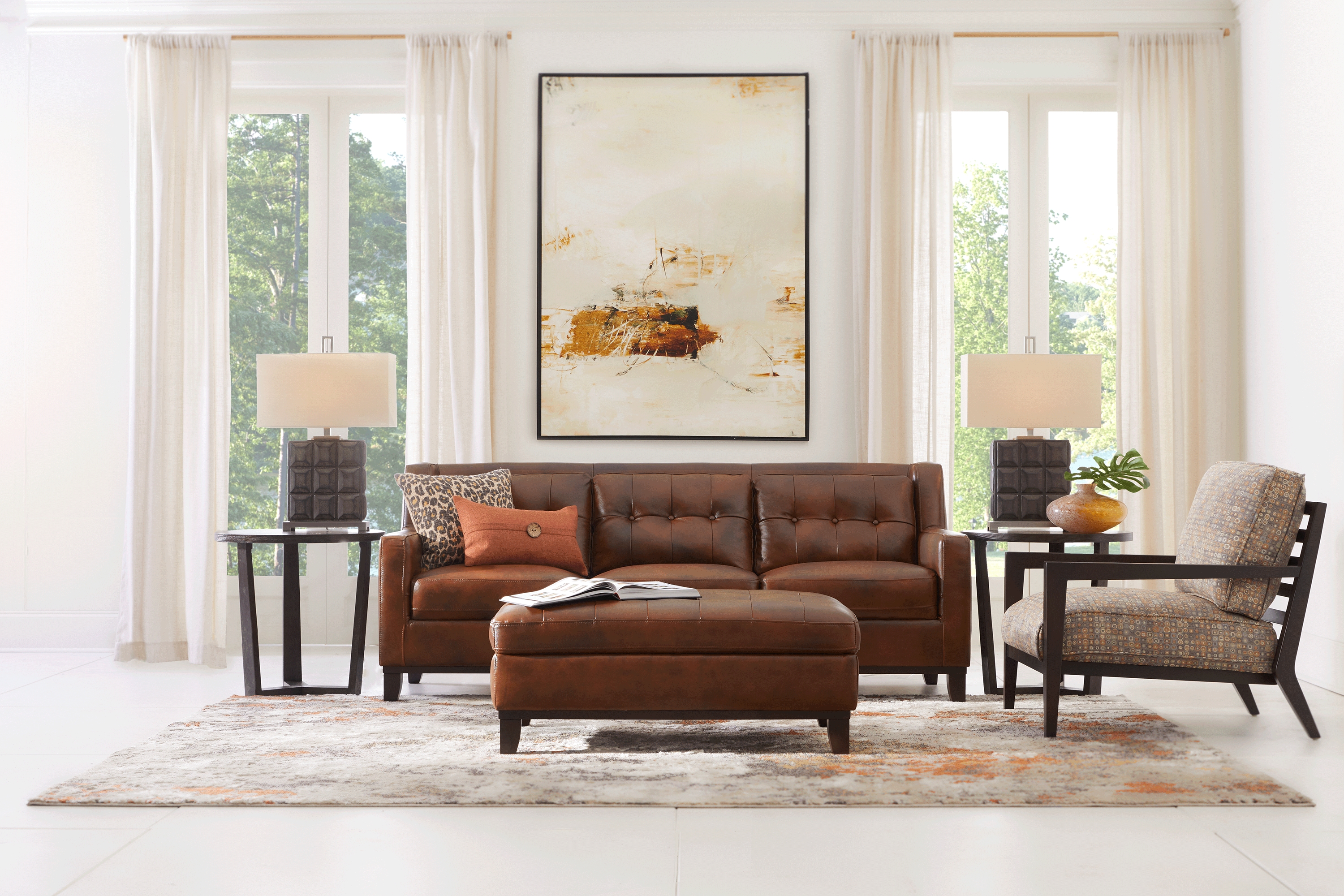 Ellora Brown Leather Sofa - Thumbnail - Image 2