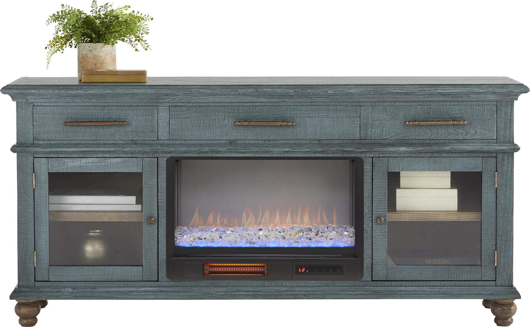 Elmstead Blue 72 in. Credenza with Electric Fireplace - Thumbnail - Image 2
