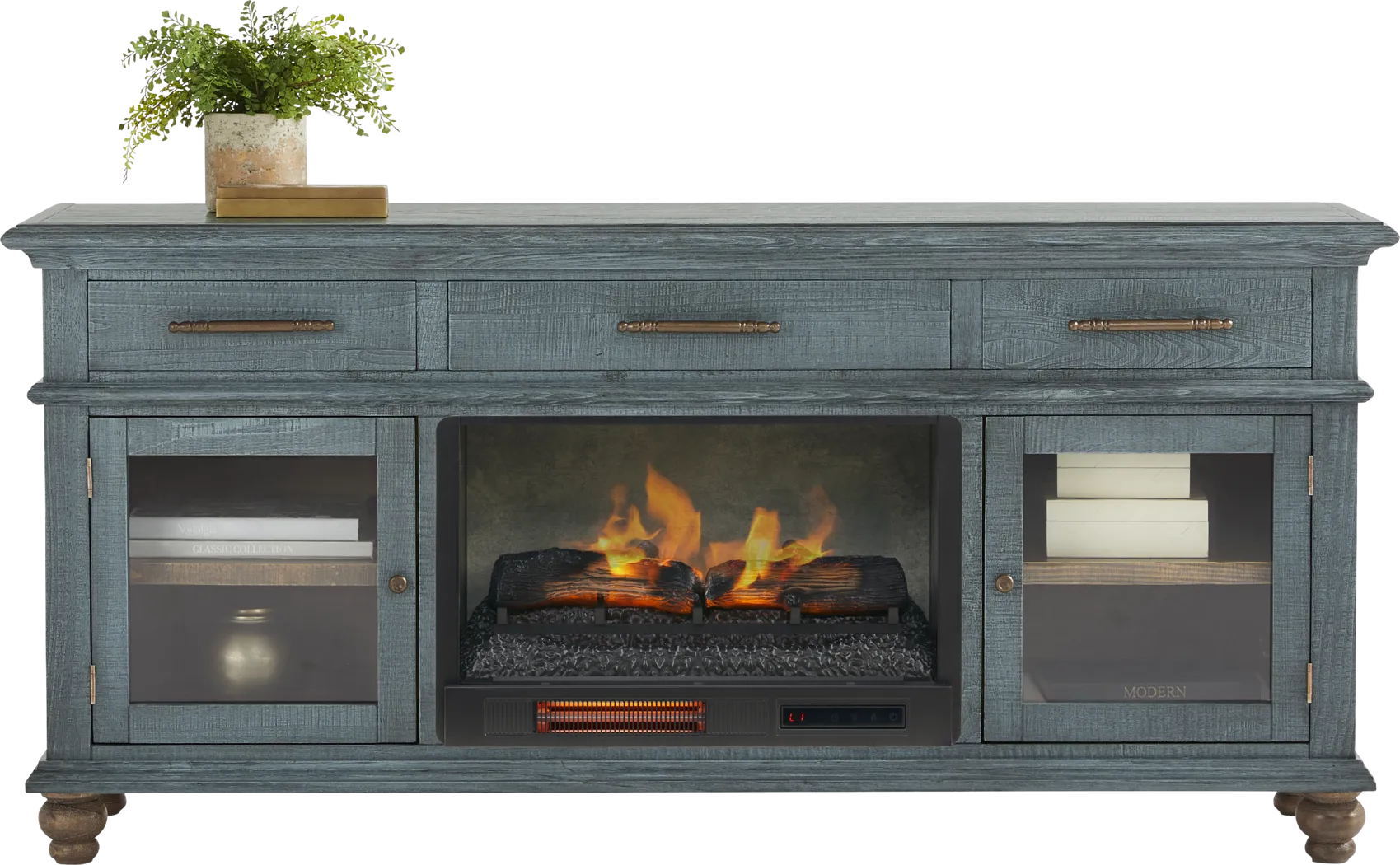 Elmstead Blue 72 in. Credenza with Electric Log Fireplace - Image 2