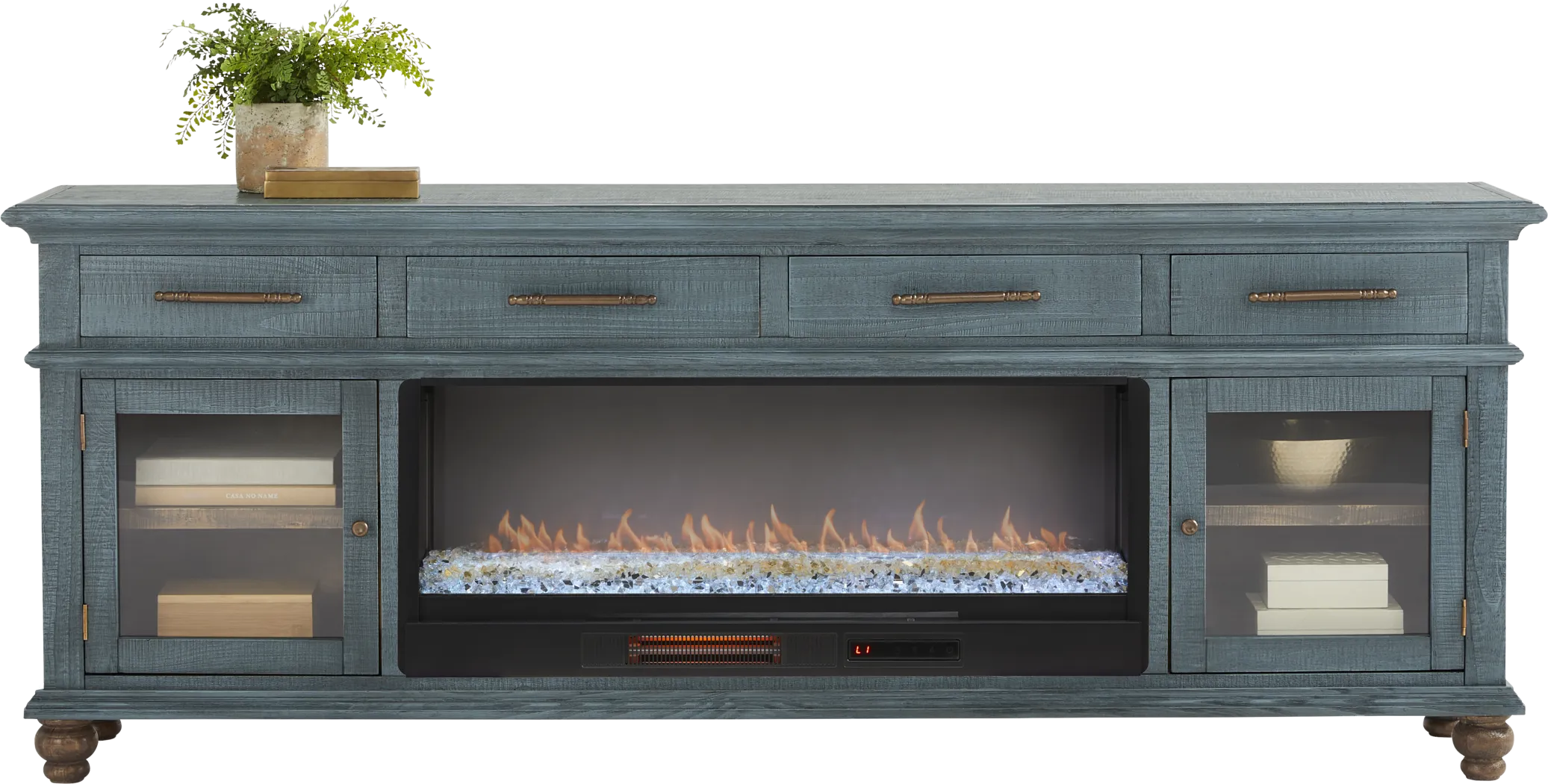 Elmstead Blue 88 in. Credenza with Electric Fireplace - Thumbnail - Image 2