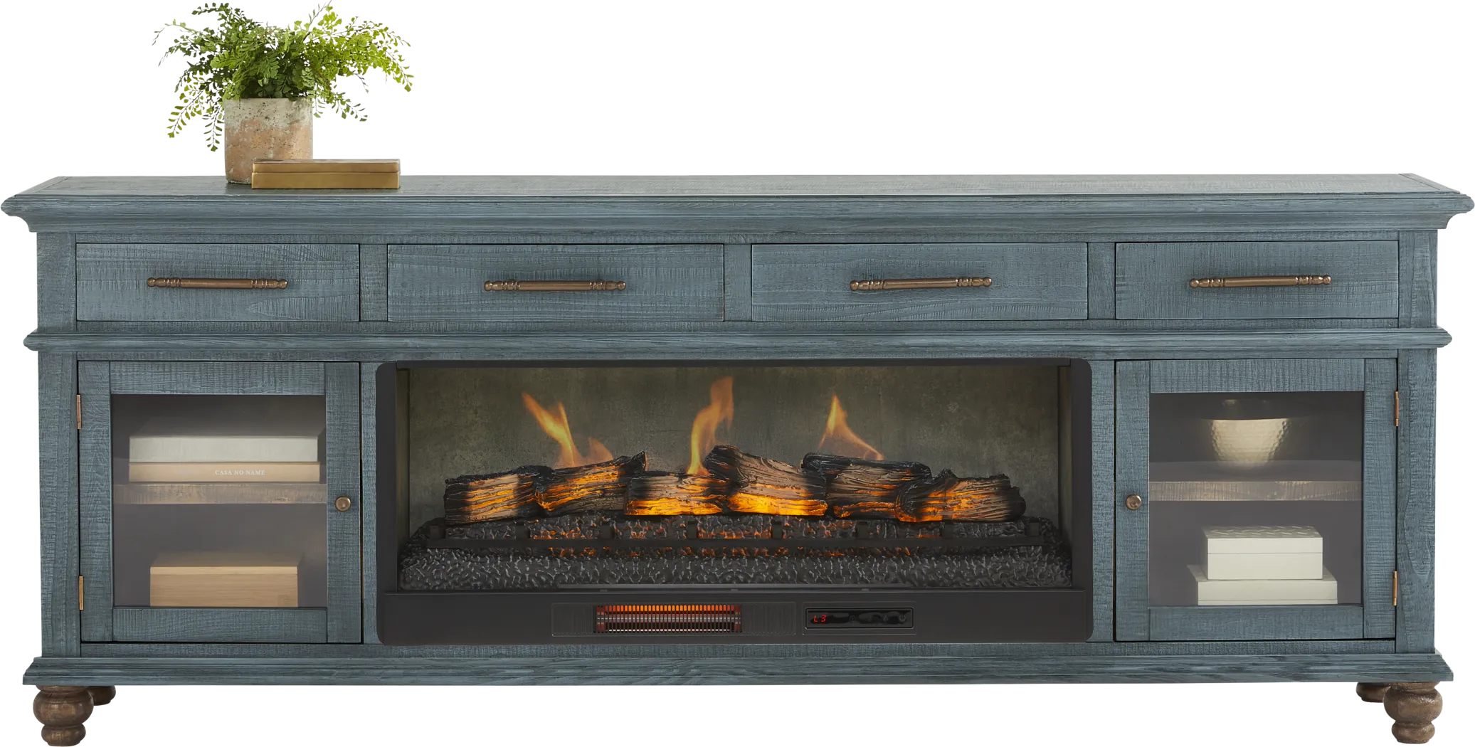 Elmstead Blue 88 in. Credenza with Electric Log Fireplace - Thumbnail - Image 2