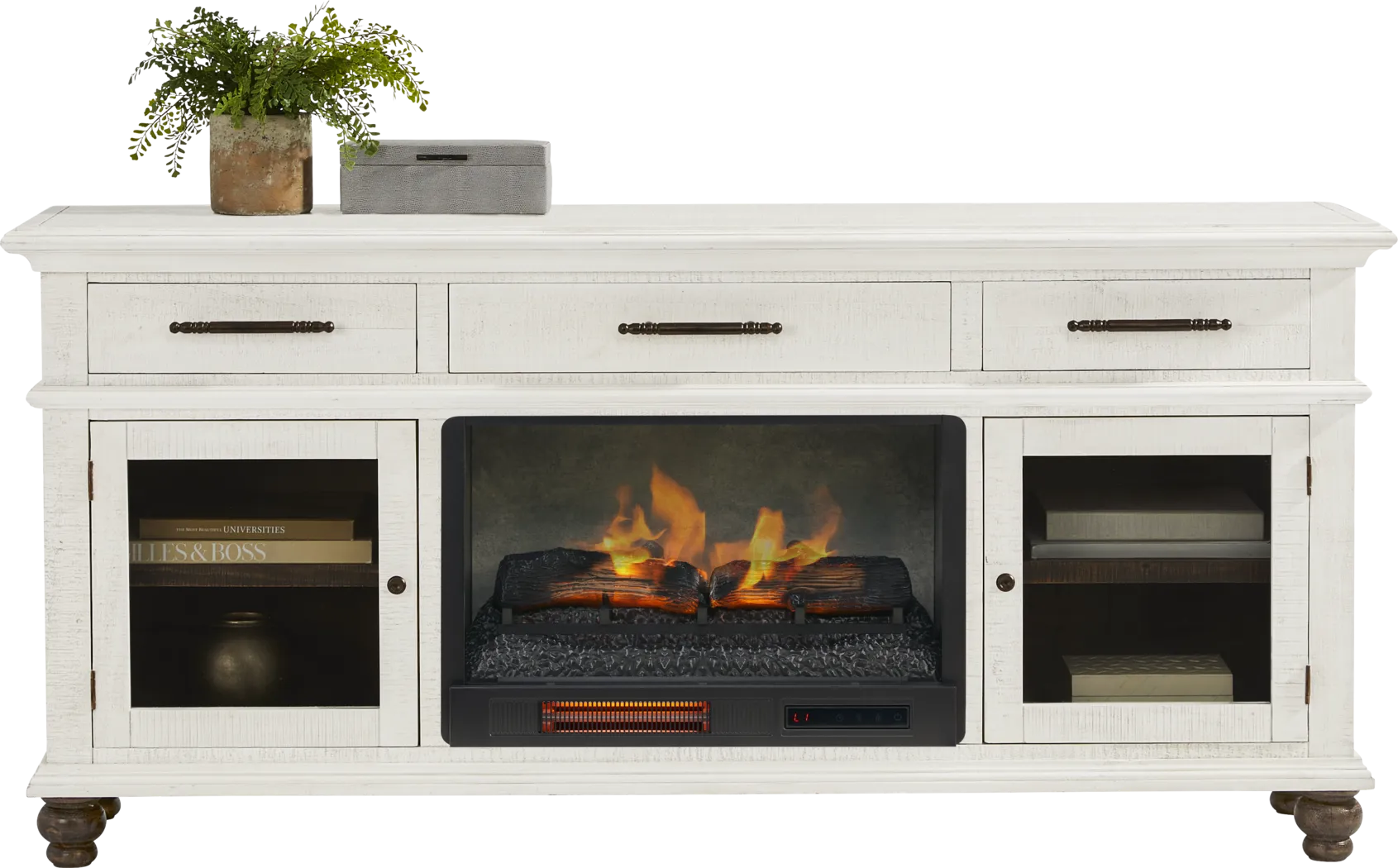 Elmstead White 72 in. Credenza with Electric Log Fireplace - Image 2