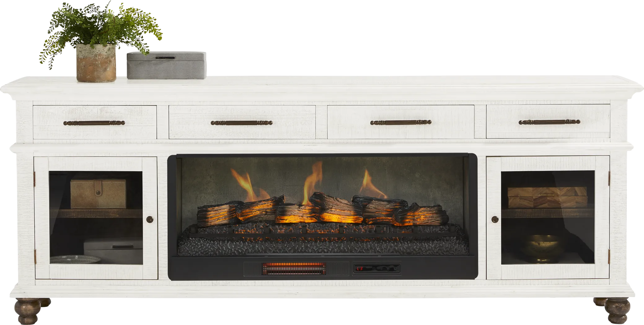 Elmstead White 88 in. Credenza with Electric Log Fireplace - Thumbnail - Image 2