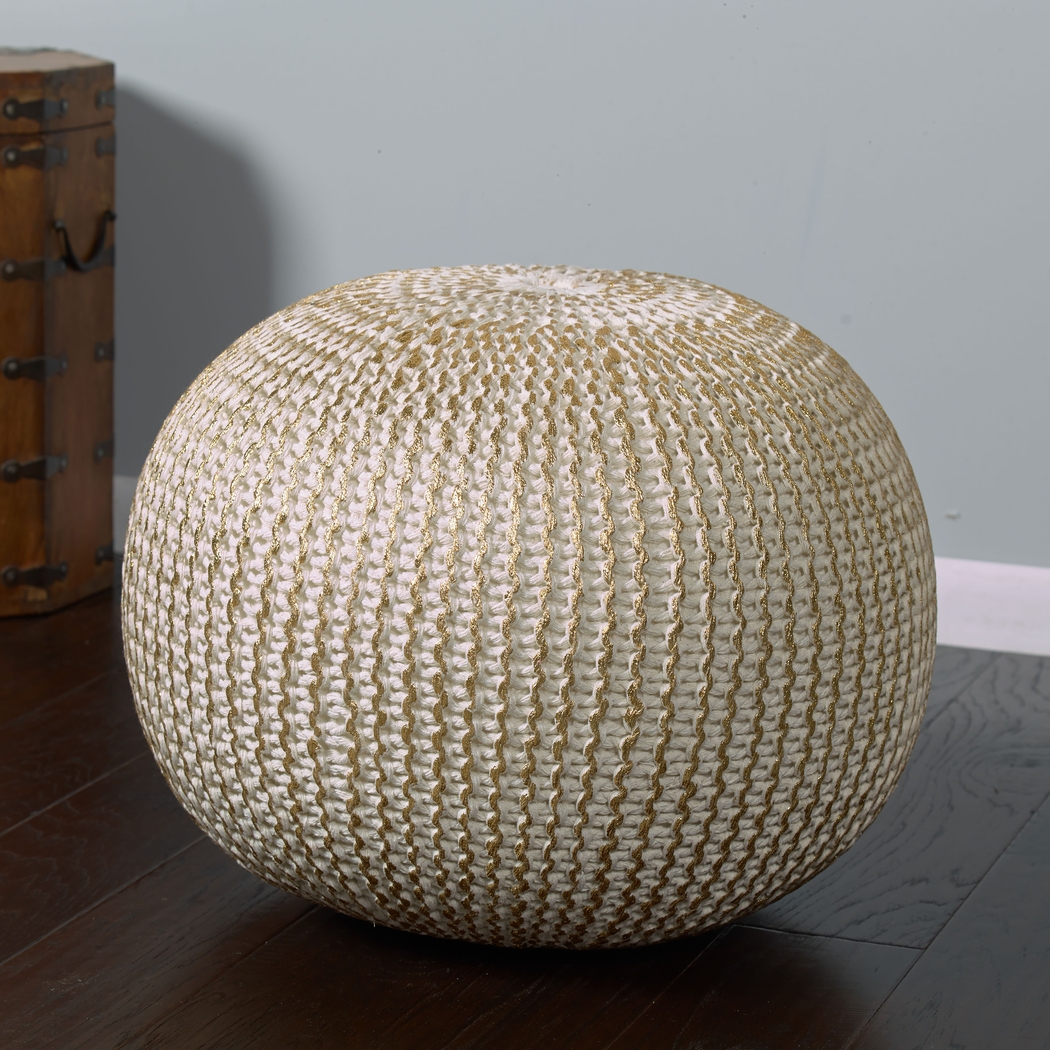 Elodret Ivory/Gold Pouf - Thumbnail - Image 3