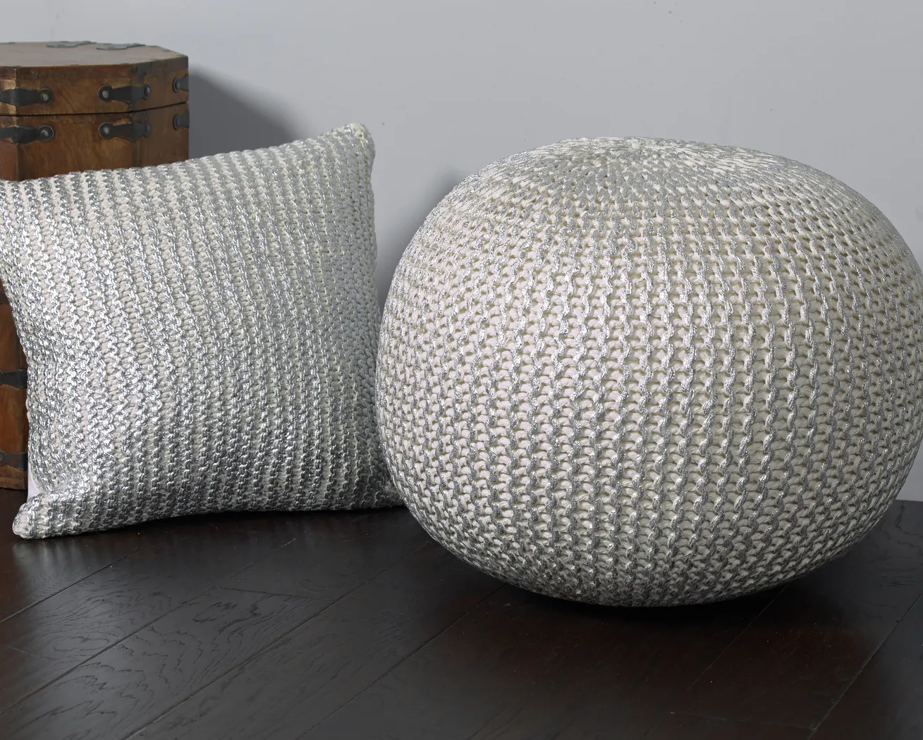 Elodret Ivory/Silver Pouf - Thumbnail - Image 2