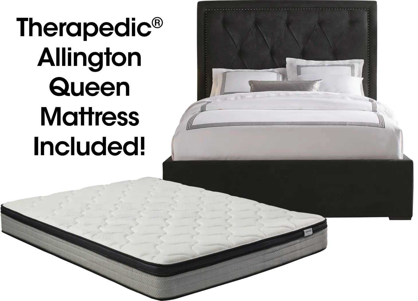 Elridge Black 5 Pc Upholstered Queen Bed and Mattress Set - Thumbnail - Image 1