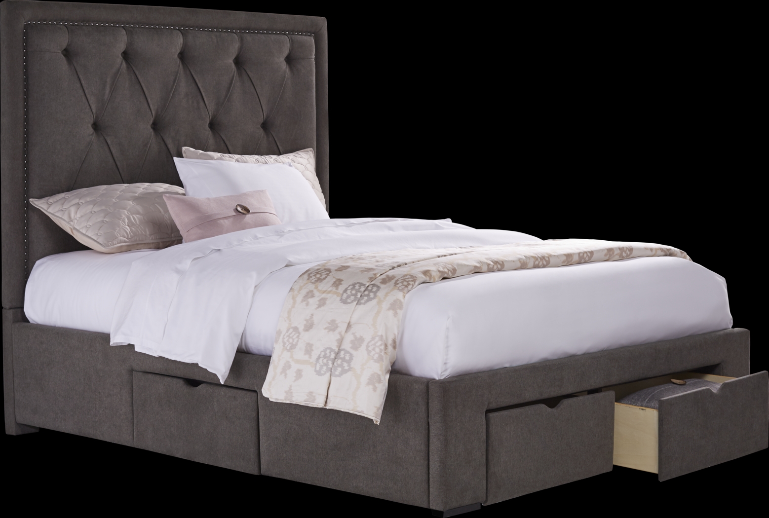 Elridge Granite 3 Pc Queen Upholstered Bed with 4 Drawer Storage - Thumbnail - Image 1