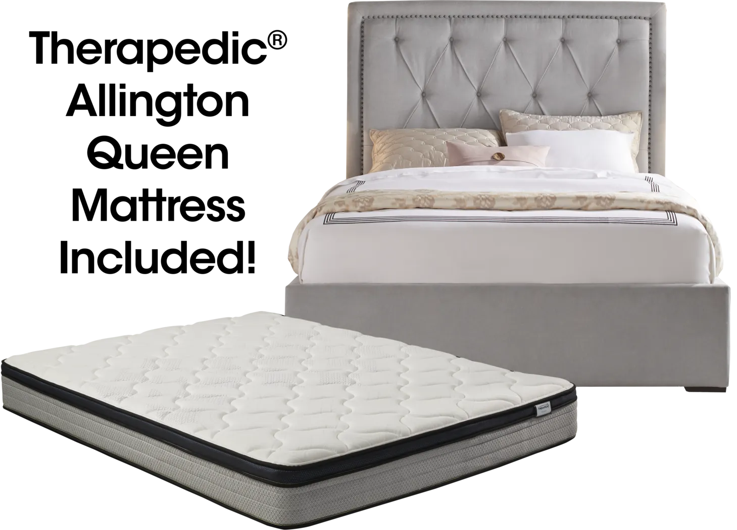 Elridge Dove Gray 5 Pc Upholstered Queen Bed and Mattress Set - Thumbnail - Image 1