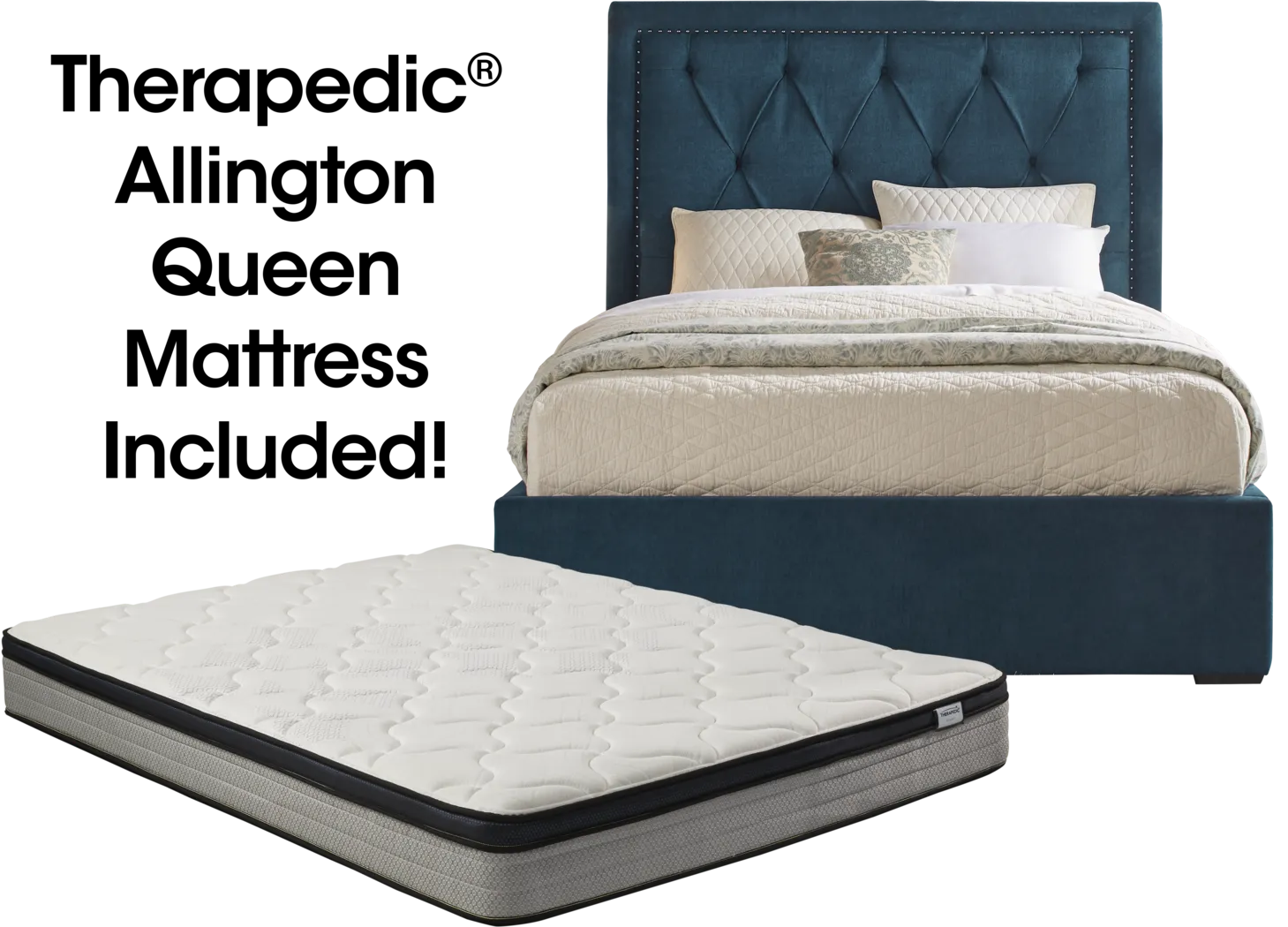 Elridge Teal 5 Pc Upholstered Queen Bed and Mattress Set - Thumbnail - Image 1