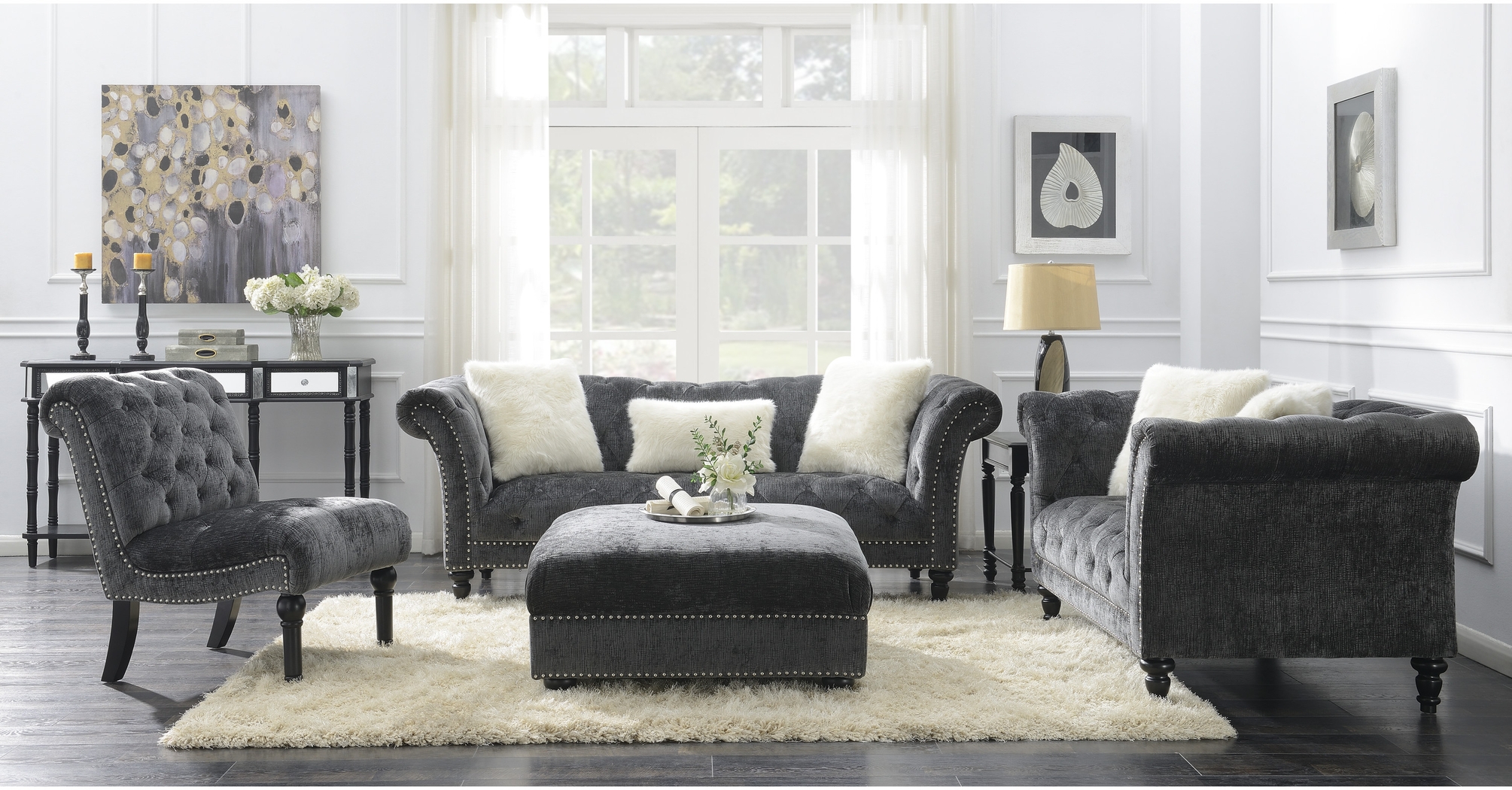 Elstree Charcoal Gray Accent Chair - Thumbnail - Image 3