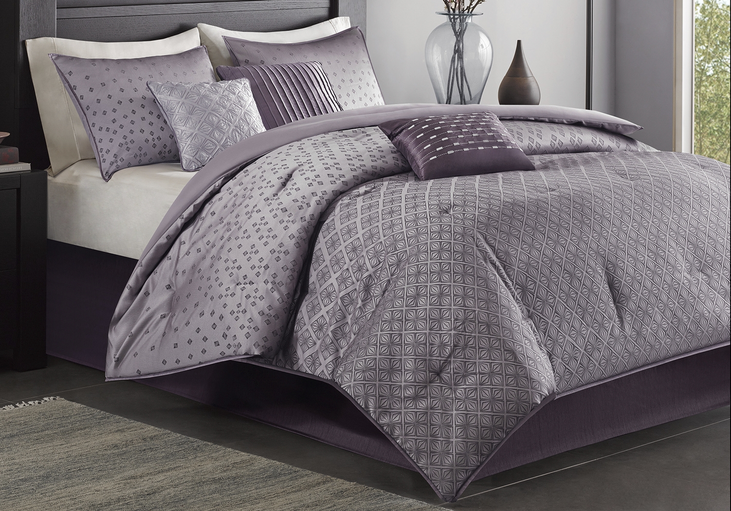 Elyse Purple 7 Pc Queen Comforter Set - Thumbnail - Image 1